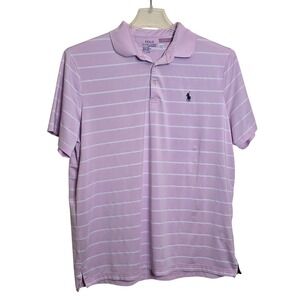 Polo Ralph Lauren Men's Medium Golf Polo Pink White Performance Striped Shirt